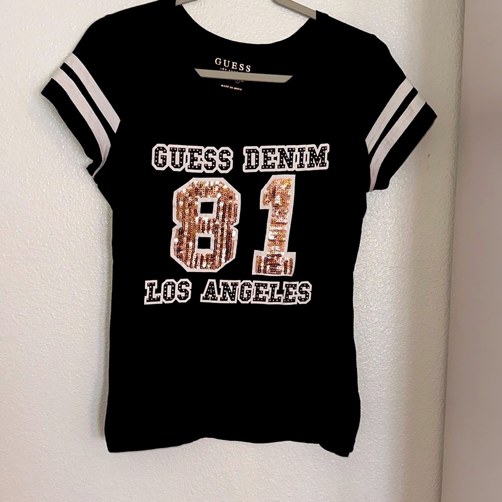 Guess cotton shirt with sequence and bling in front! Size large